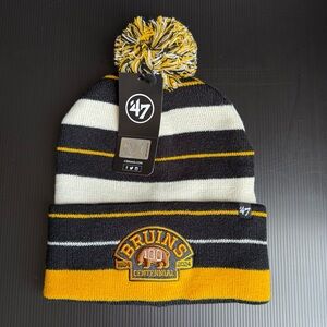 NWT Boston Bruins NHL Hockey '47 Centennial 100 Years Cuffed Knit Beanie Pom Cap